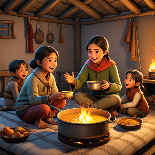 ਇੱਕ ਸਮੇਂ ਦੀ ਗੱਲ ਹੈ, ਇੱਕ ਦੂਰ ਦੇ ਦੇਸ਼ ਵਿੱਚ, ਇੱਕ ਨੌਜਵਾਨ ਕੁੜੀ ਸੀ ਜਿਸਦਾ ਨਾਮ ਲਿੱਲੀ ਸੀ। ਇੱਕ ਸਰਦੀਆਂ ਦੀ ਸਵੇਰੇ, ਲਿੱਲੀ ਨੇ ਆਪਣੇ ਖਿੜਕੀ ਰਾਹੀਂ ਠੰਡ ਆਪਣੇ ਵਿੱਚ ਮਹਿਸੂਸ ਕੀਤੀ। ਉਸਨੇ ਜਲਦੀ ਆਪਣਾ ਗਰਮ ਕੋਟ ਪਾਇਆ ਅਤੇ ਬਾਹਰ ਚਲੇ ਗਈ। ਬਰਫ ਵਿੱਚ ਖੇਡਦਿਆਂ, ਉਸਨੇ ਠੰਡੀ ਪਾਈ ਅਤੇ ਅੰਦਰ ਵਾਪੱਸ ਆ ਗਈ। ਜਦੋਂ ਉਹ ਆਗ ਦੇ ਪਾਸ ਬੈਠੀ, ਤਾਂ ਉਸਨੇ ਯਾਦ ਕੀਤਾ ਕਿ ਉਸਨੇ ਬਰਫ ਦਾ ਕੁਦਰਤ ਬਣਾਉਣਾ ਹੈ। ਠੰਡ ਦੇ ਬਾਵਜੂਦ, ਉਸਦੀ ਦਿਲ ਵਿੱਚ ਖੁਸ਼ੀ ਦੀ ਗਰਮੀ ਸੀ।